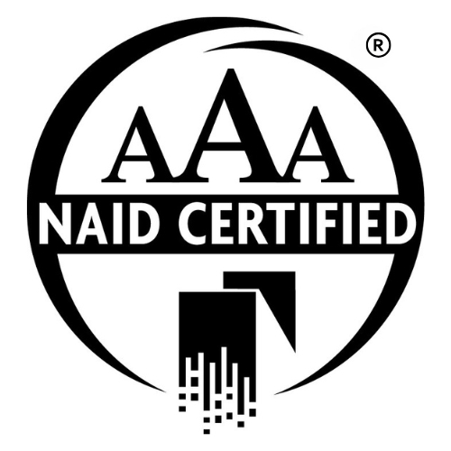 AAA NAID Certified logo indicating a high standard of secure data destruction services.